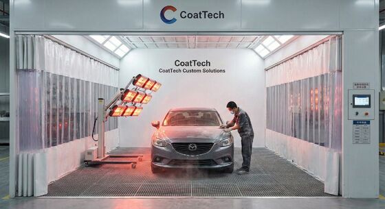 CoatTech Infrared Paint Curing Preparation Station with Overhead Rail System and Short-Wave IR Heater Cassettes